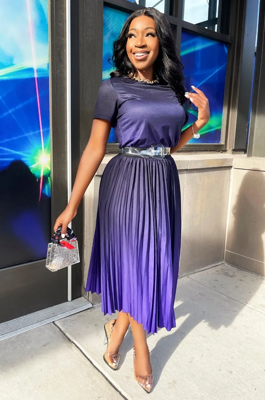 City Lady- Ombre T-shirt and LONG Pleated Skirt SET (NEW)