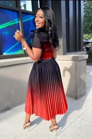 City Lady- Ombre T-shirt and LONG Pleated Skirt SET (NEW)