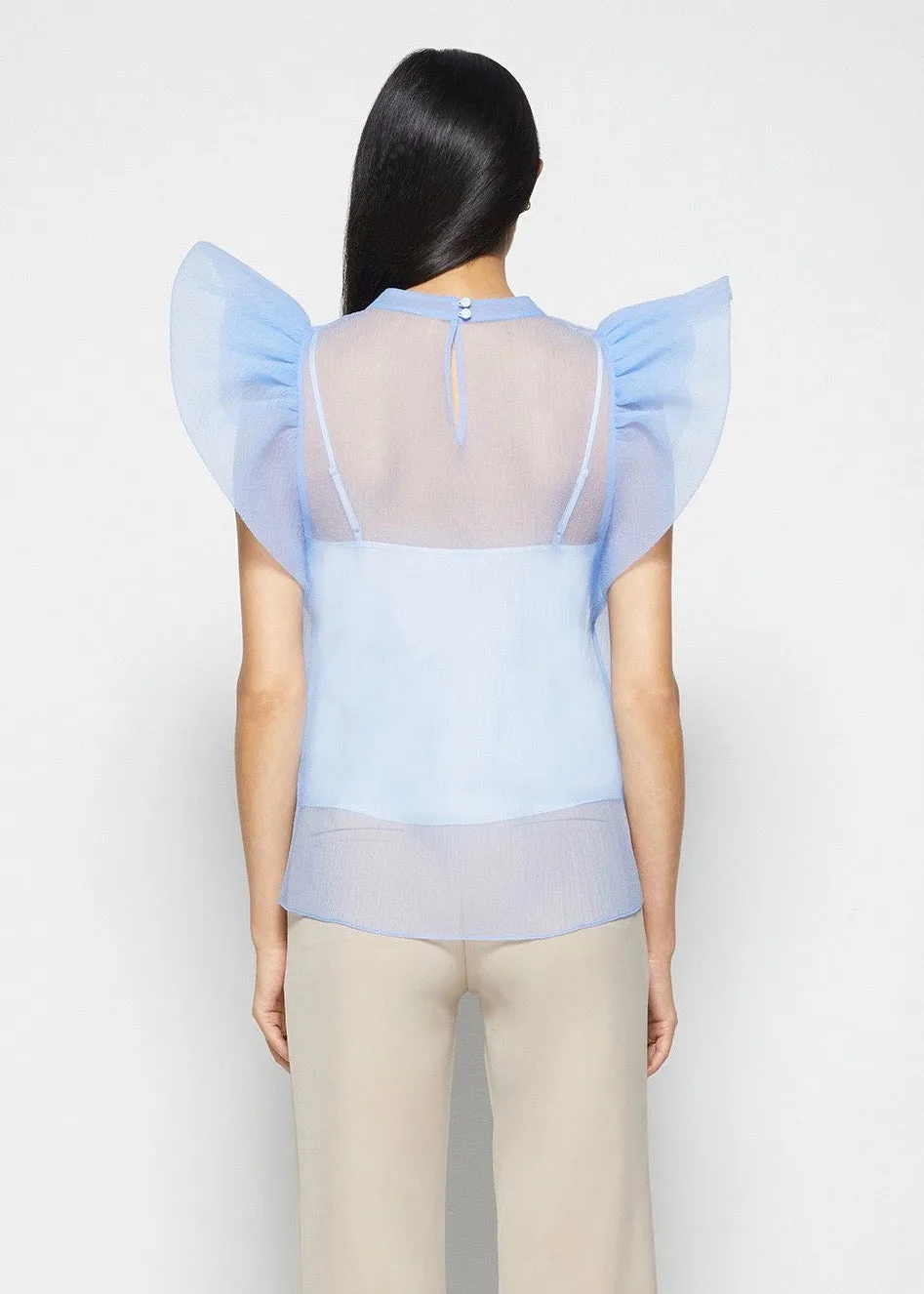 Corina Organza Ruffle Sleeve Top (Periwinkle)