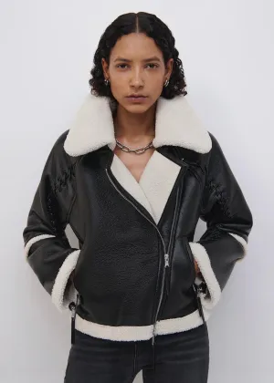 Corinne Vegan Sherpa Moto Jacket (Black)