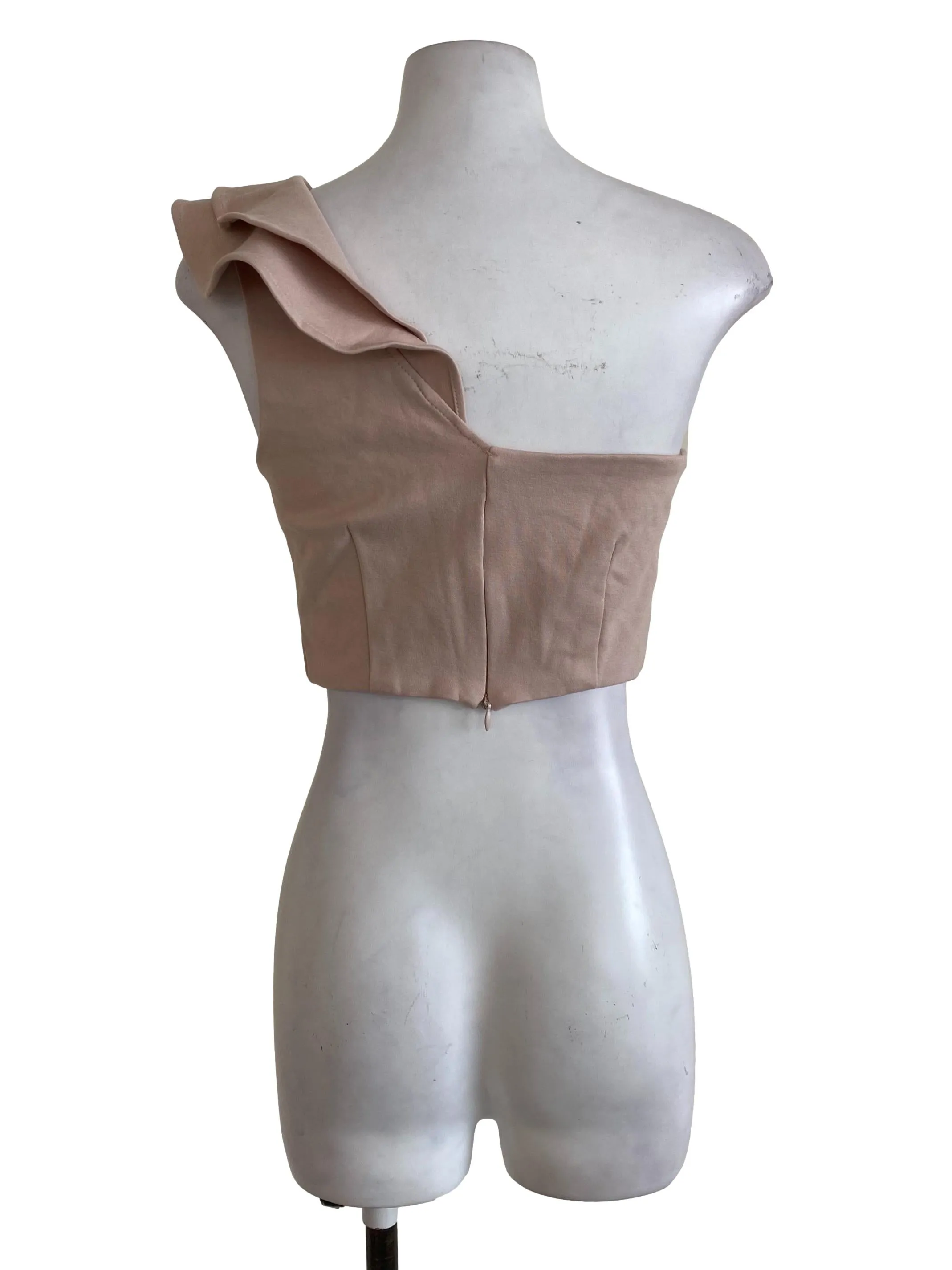 Creamy Beige Ruffled Crop Top
