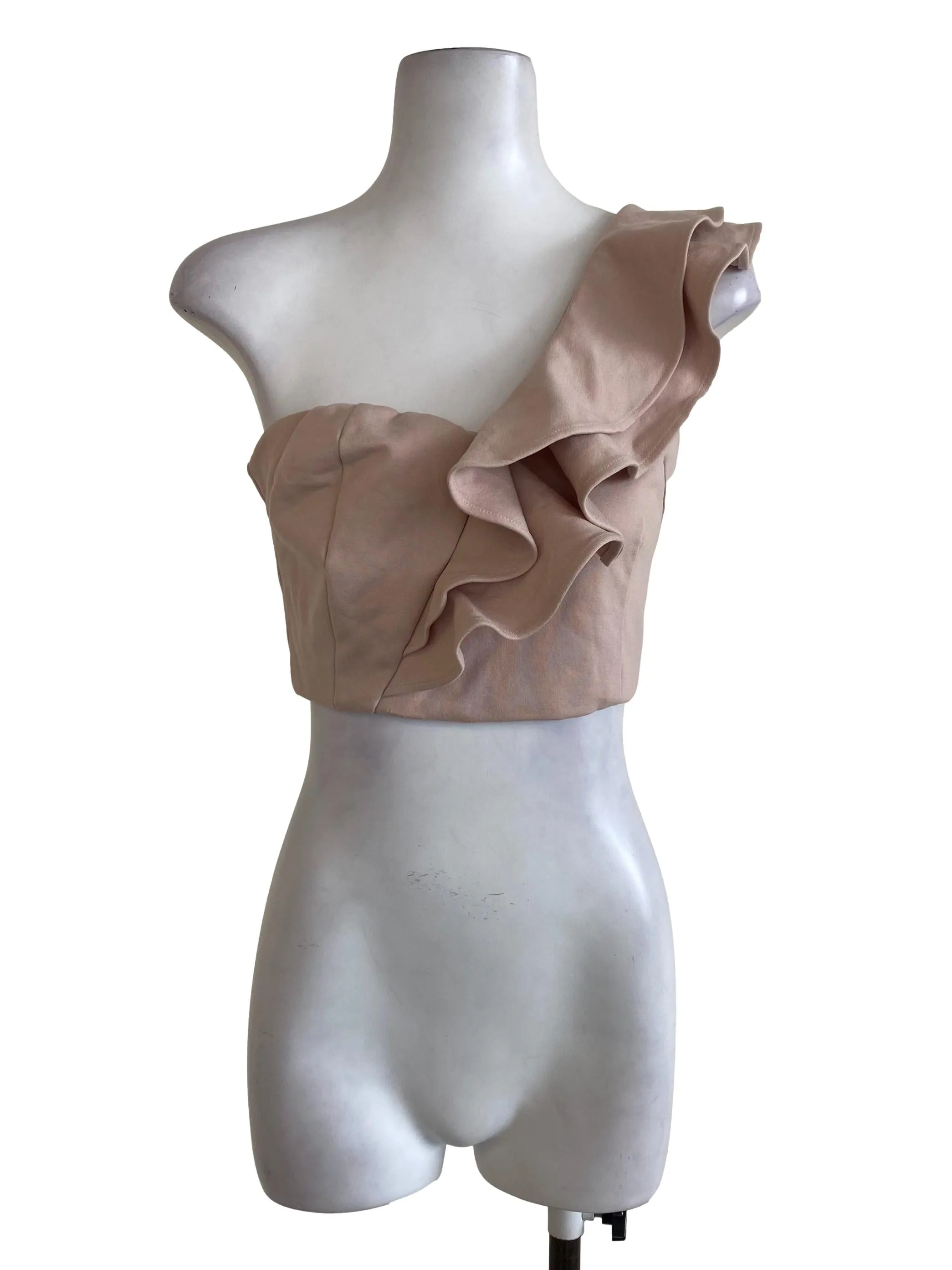 Creamy Beige Ruffled Crop Top