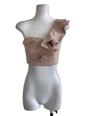 Creamy Beige Ruffled Crop Top