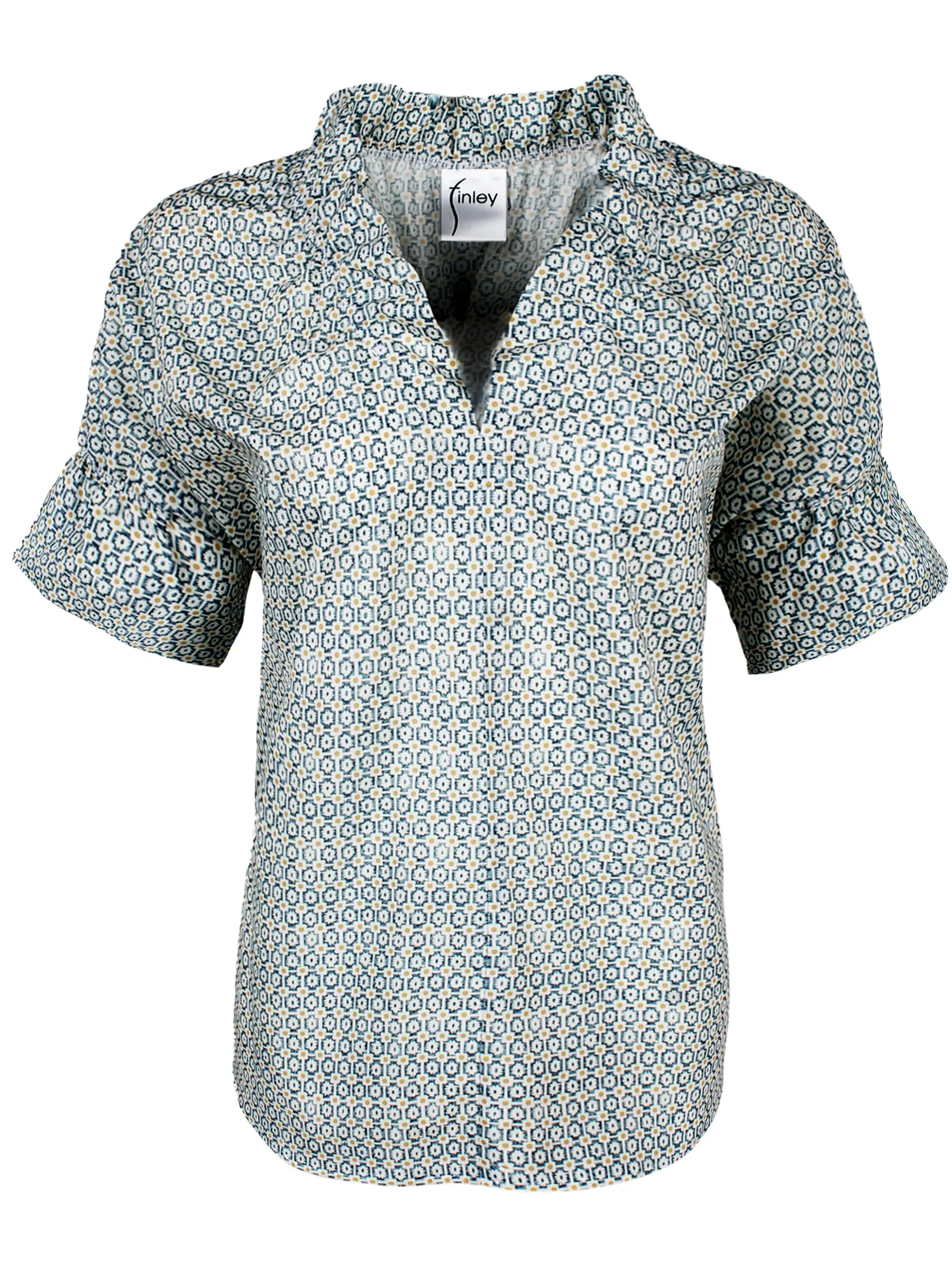 Crosby Shirt Teal Blue Geometric Print