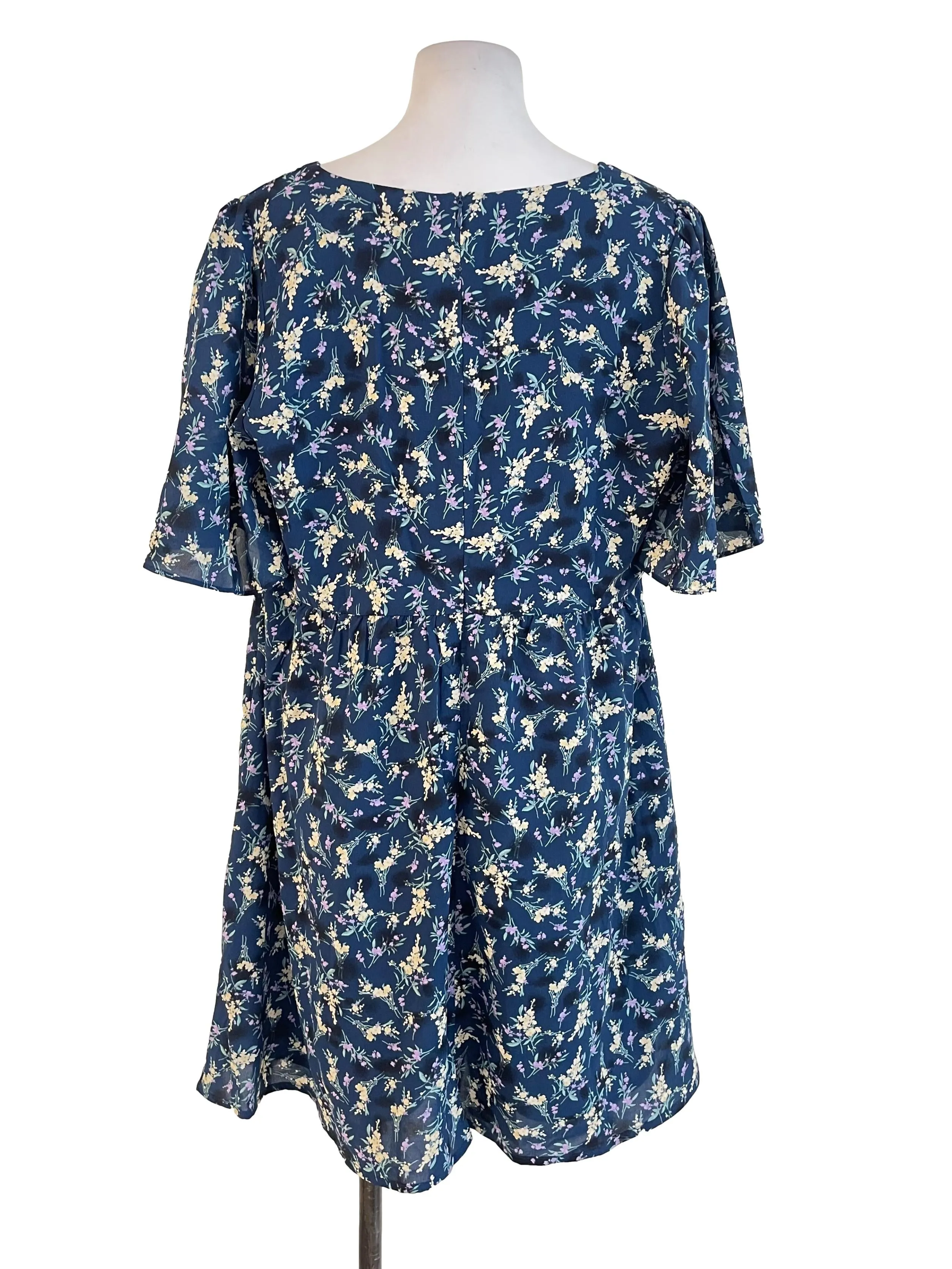 Dark Blue Floral Babydoll Dress Romper