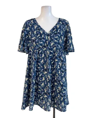 Dark Blue Floral Babydoll Dress Romper