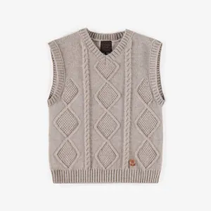 Débardeur de maille beige, enfant  || Beige sleeveless knitted vest, child