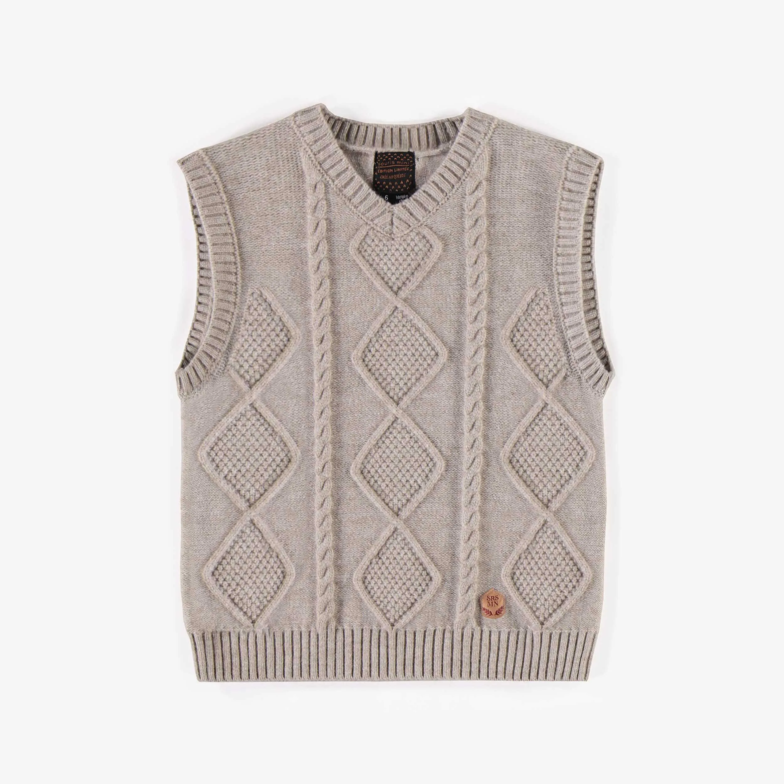 Débardeur de maille beige, enfant  || Beige sleeveless knitted vest, child