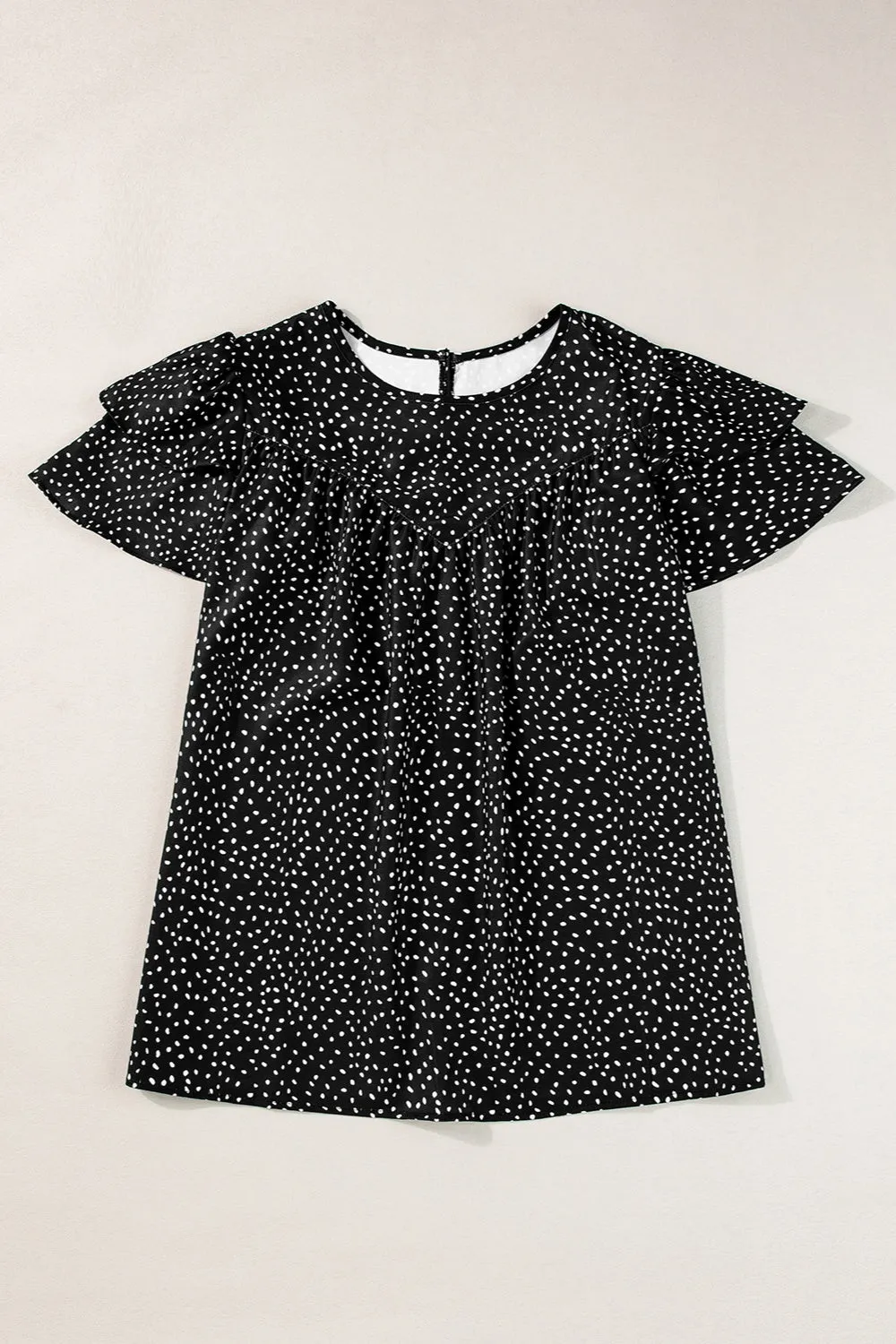 Delta Ruffled Printed Round Neck Cap Sleeve Blouse