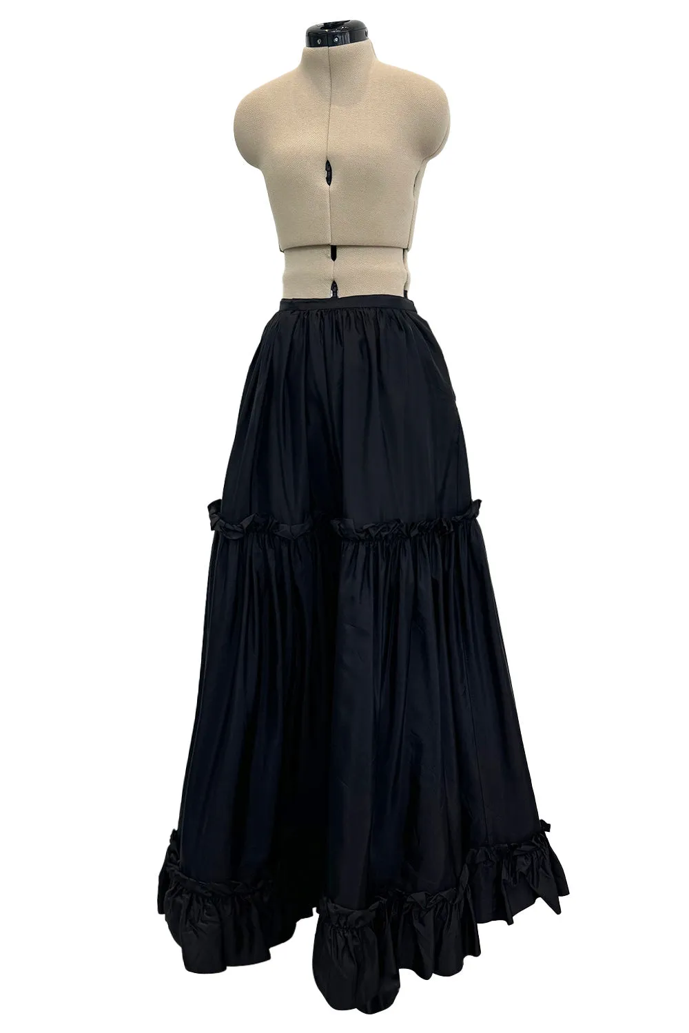 Dreamy Spring 1977 Yves Saint Laurent "Spanish" Collaction Full Length Black Silk Ruffled Maxi Skirt