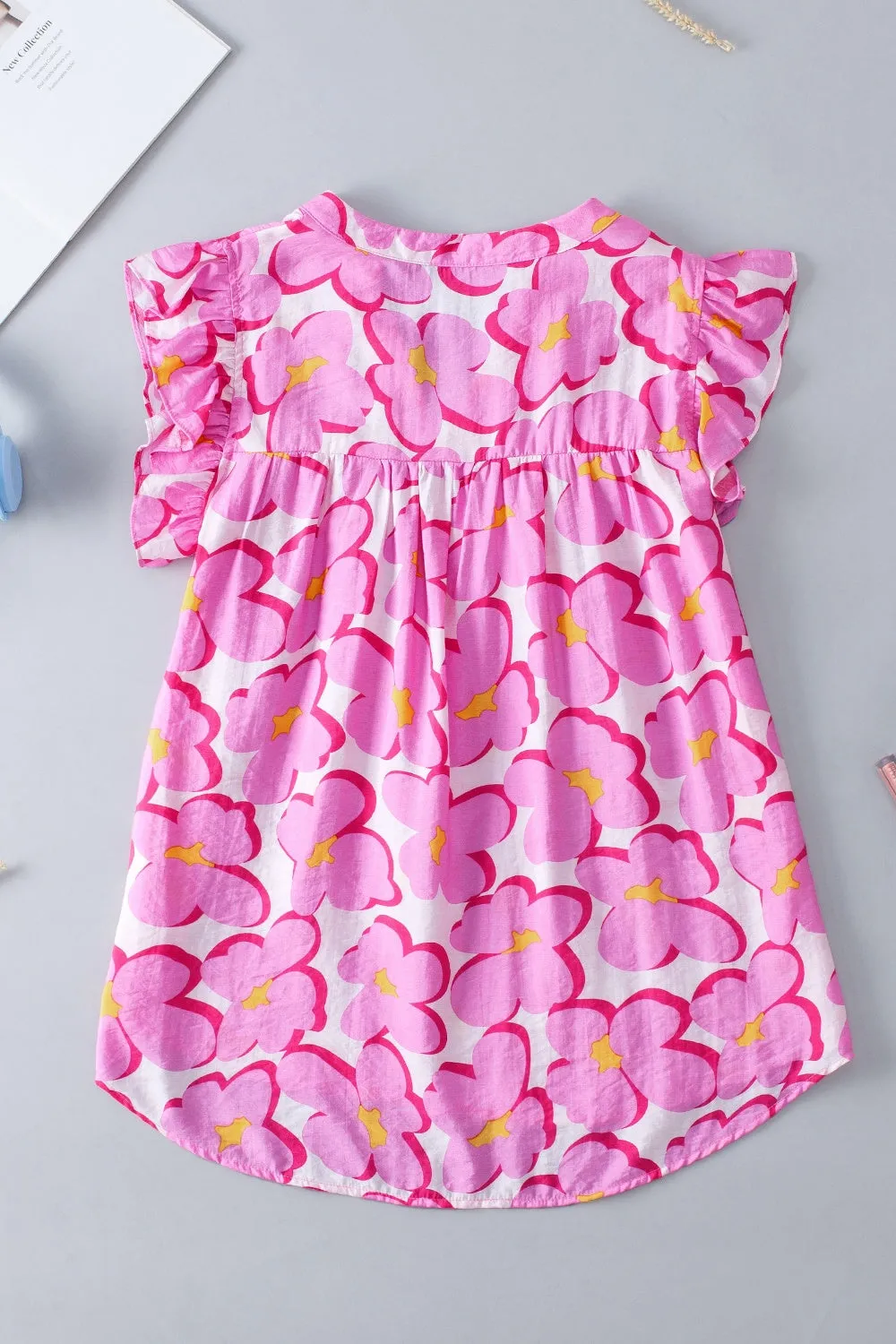 Emersyn Ruffled Printed Notched Cap Sleeve Blouse