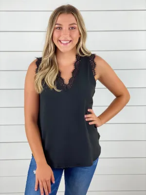 Eyelash V-Neck Sleeveless Blouse - Black - Restocked!!