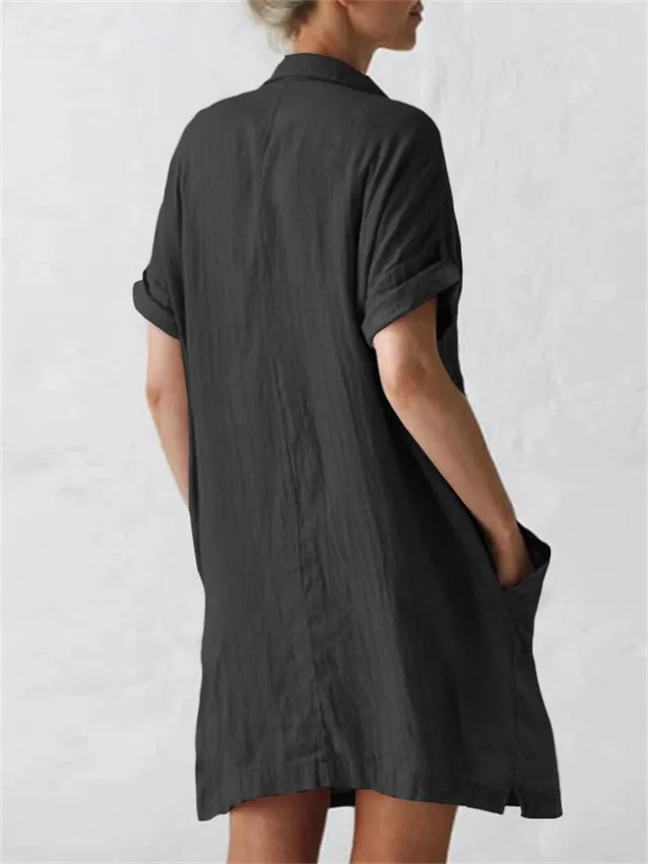 Female Relaxed Lapel Plain Mid Length Blouses