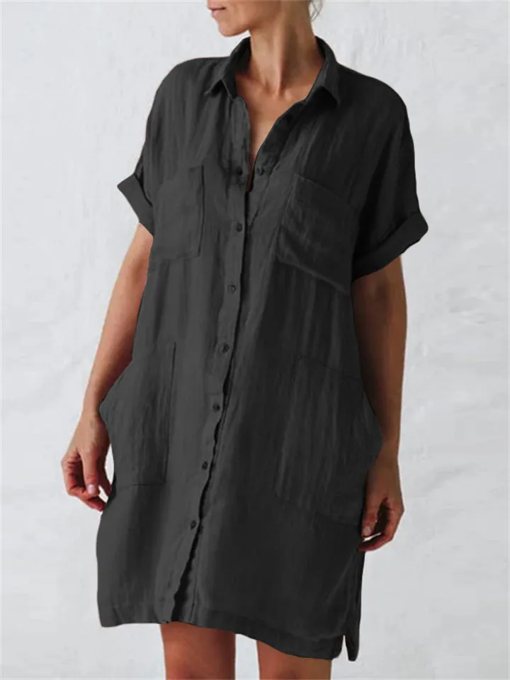 Female Relaxed Lapel Plain Mid Length Blouses