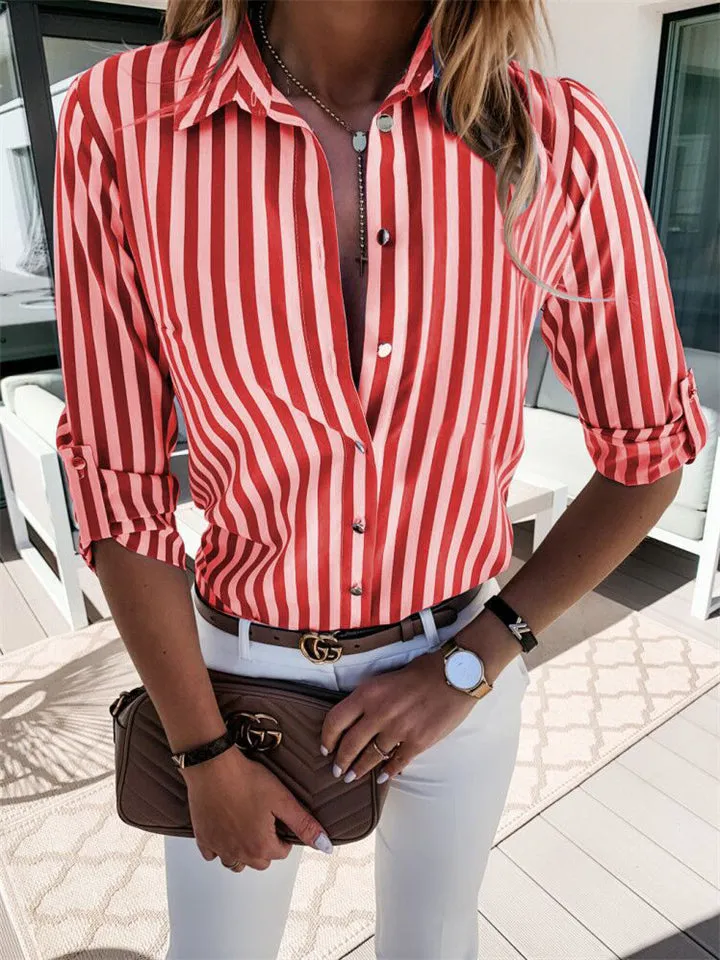Female Stylish Vertical Stripes Office Wear Blouse