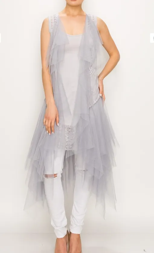 FINAL SALE WAS $62.99. 3 Color Ways - Romantic Crochet Tulle Vests
