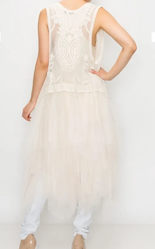 FINAL SALE WAS $62.99. 3 Color Ways - Romantic Crochet Tulle Vests
