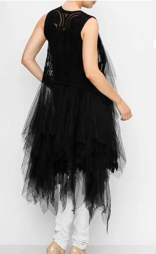 FINAL SALE WAS $62.99. 3 Color Ways - Romantic Crochet Tulle Vests