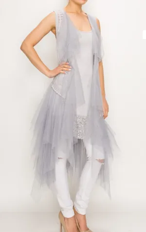 FINAL SALE WAS $62.99. 3 Color Ways - Romantic Crochet Tulle Vests