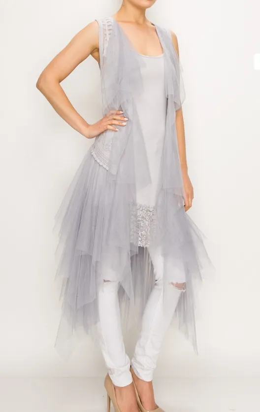 FINAL SALE WAS $62.99. 3 Color Ways - Romantic Crochet Tulle Vests