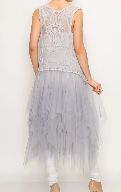 FINAL SALE WAS $62.99. 3 Color Ways - Romantic Crochet Tulle Vests