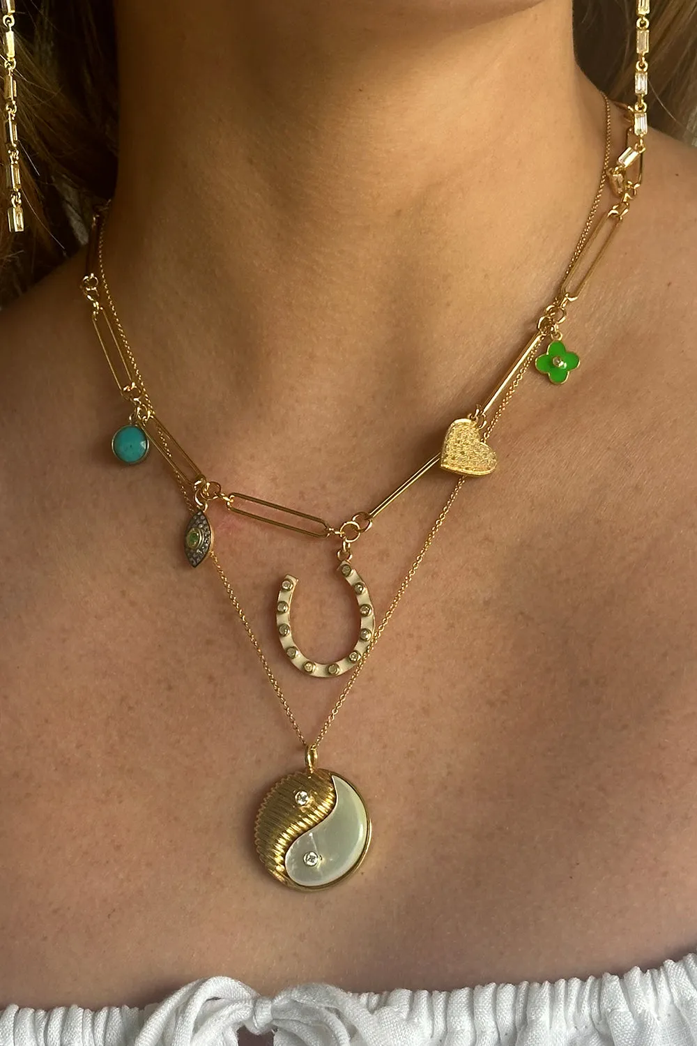 Gold Turquoise Pave Charm Necklace