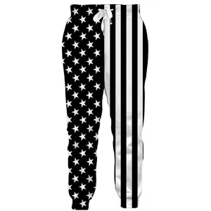 Graphic White Black American Flag Joggers