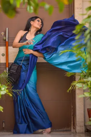 Green & Blue Satin Ombre' Saree