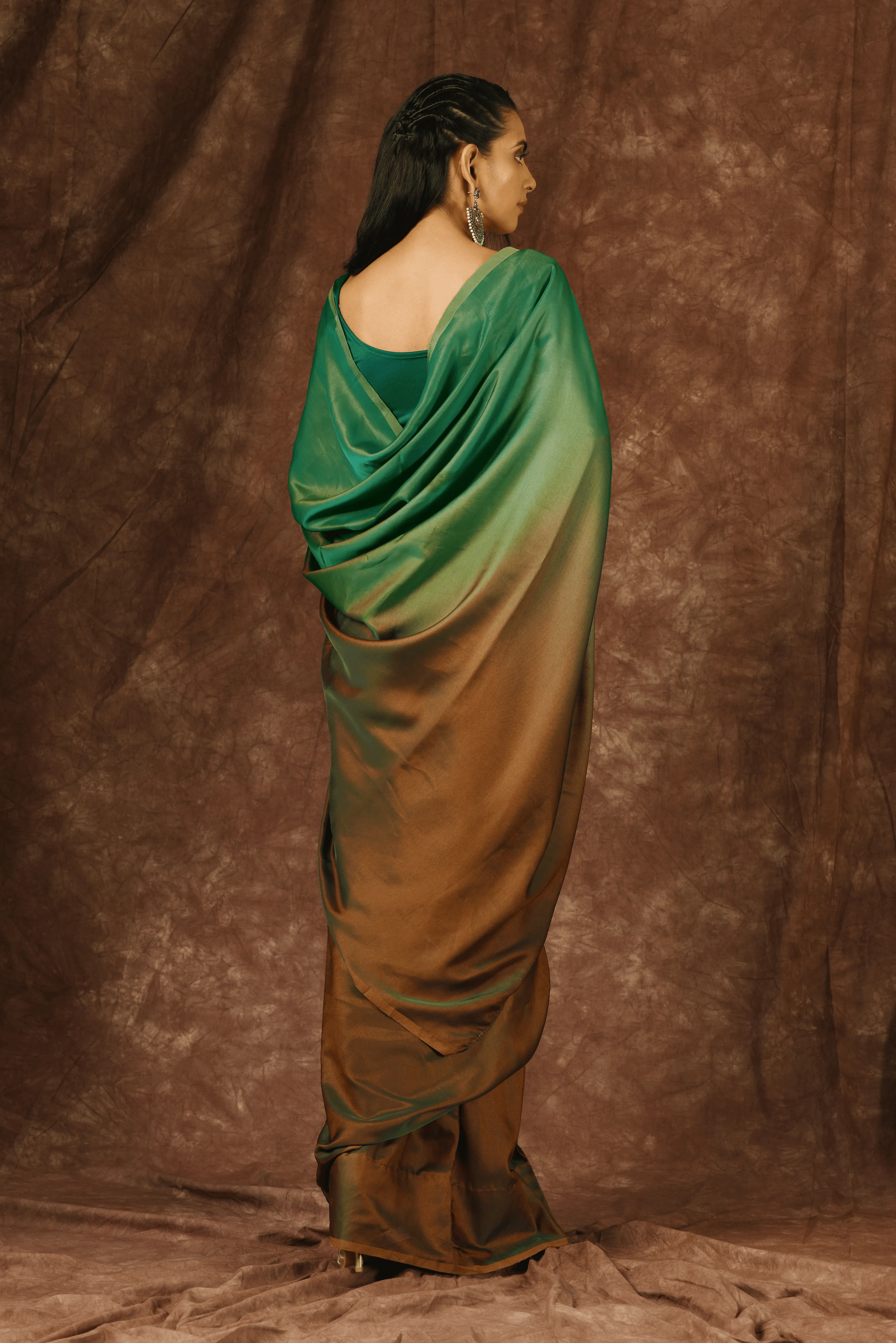 Green & Brown Satin Ombre' Saree