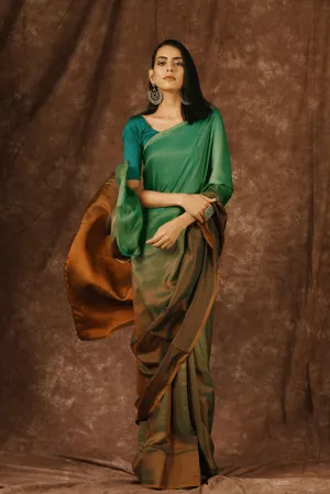 Green & Brown Satin Ombre' Saree