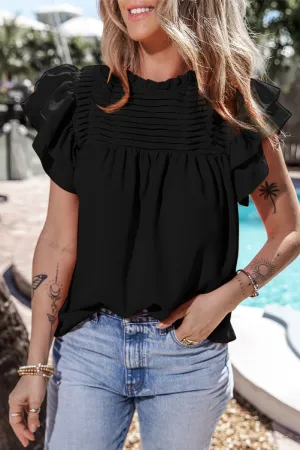 Gwen Ruffled Ruched Cap Sleeve Blouse