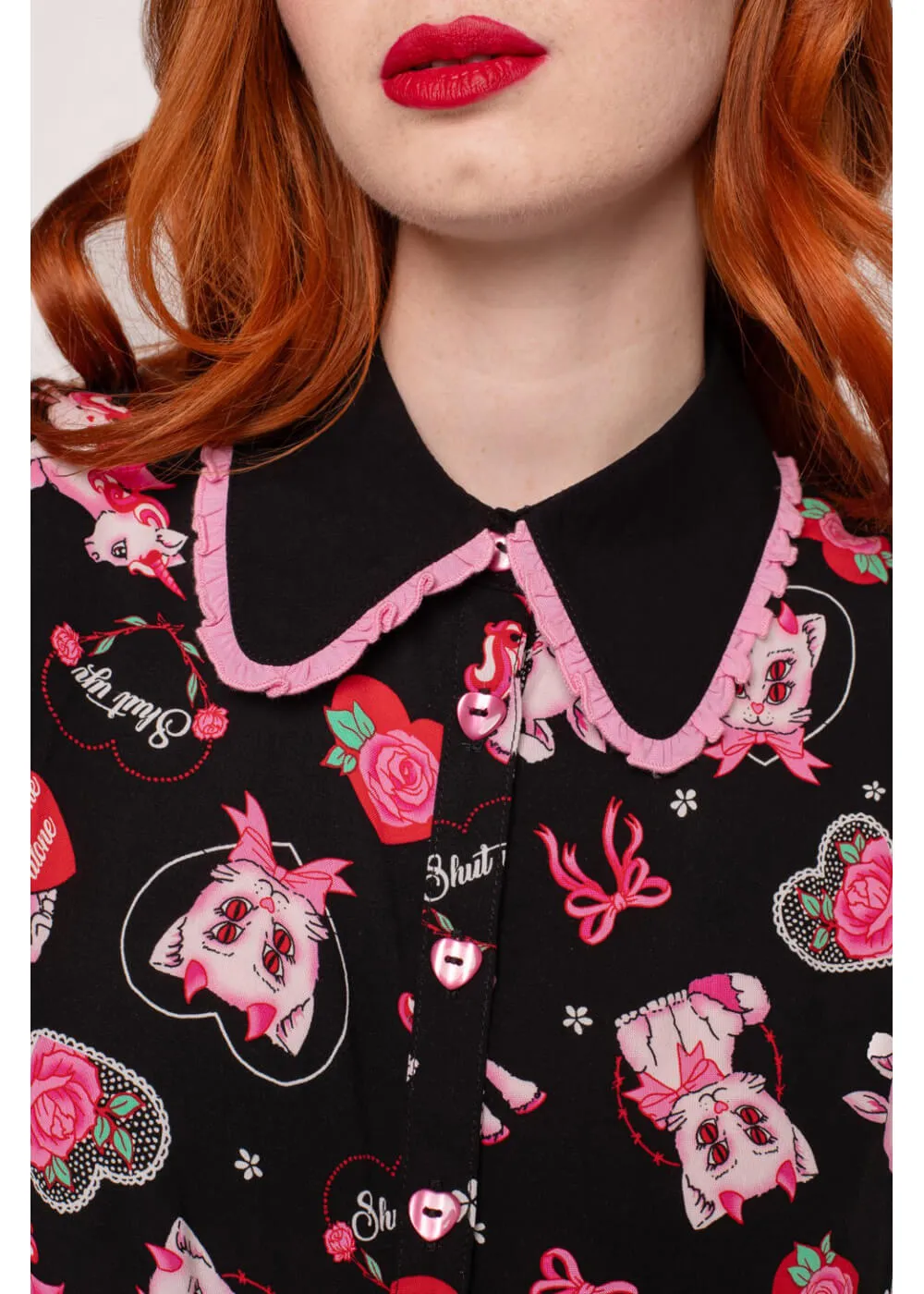 Hell Bunny Not Into You Hellcat 40's Blouse Black