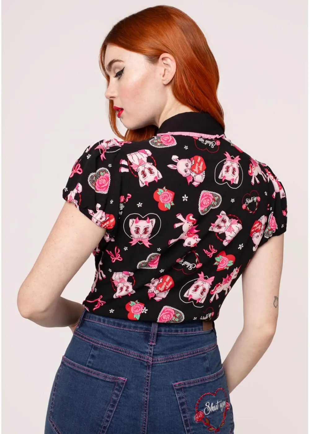 Hell Bunny Not Into You Hellcat 40's Blouse Black