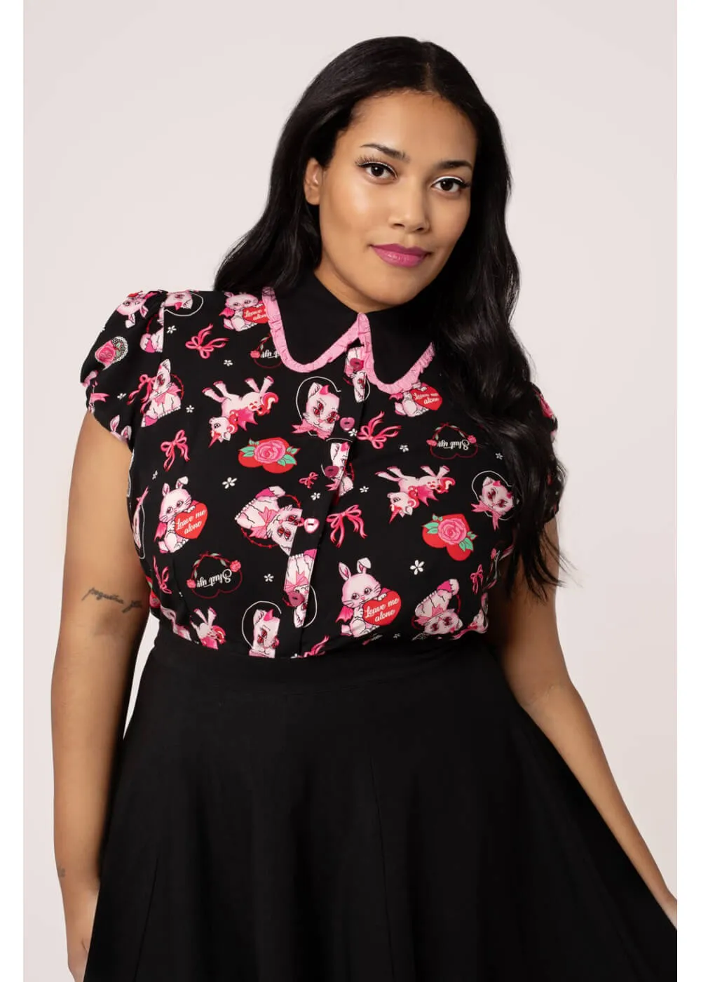 Hell Bunny Not Into You Hellcat 40's Blouse Black