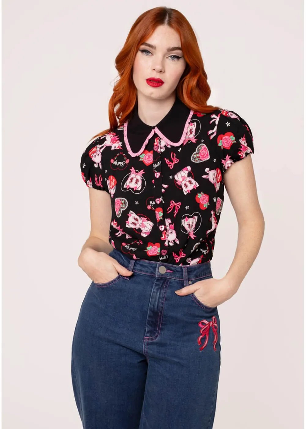 Hell Bunny Not Into You Hellcat 40's Blouse Black