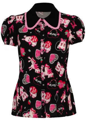 Hell Bunny Not Into You Hellcat 40's Blouse Black
