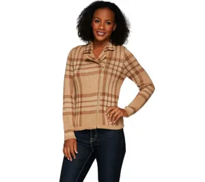 Isaac Mizrahi Live! Jacquard Plaid Sweater Motorcycle Jacket A270668