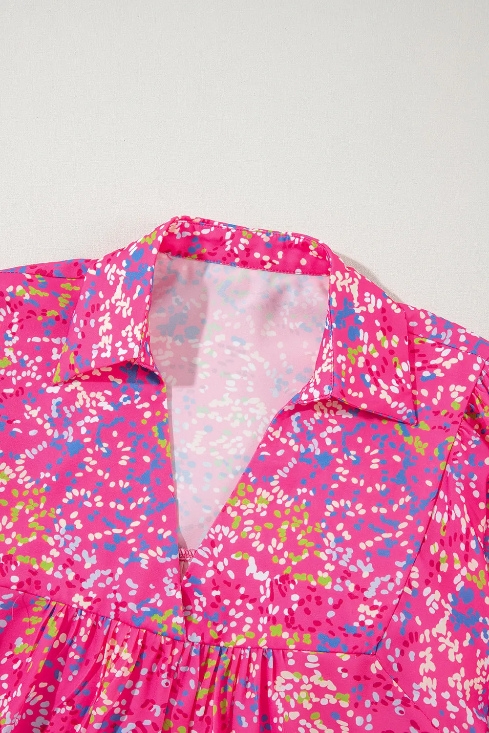 KaleaBoutique Abstract Print Collared V Neck Babydoll Blouse