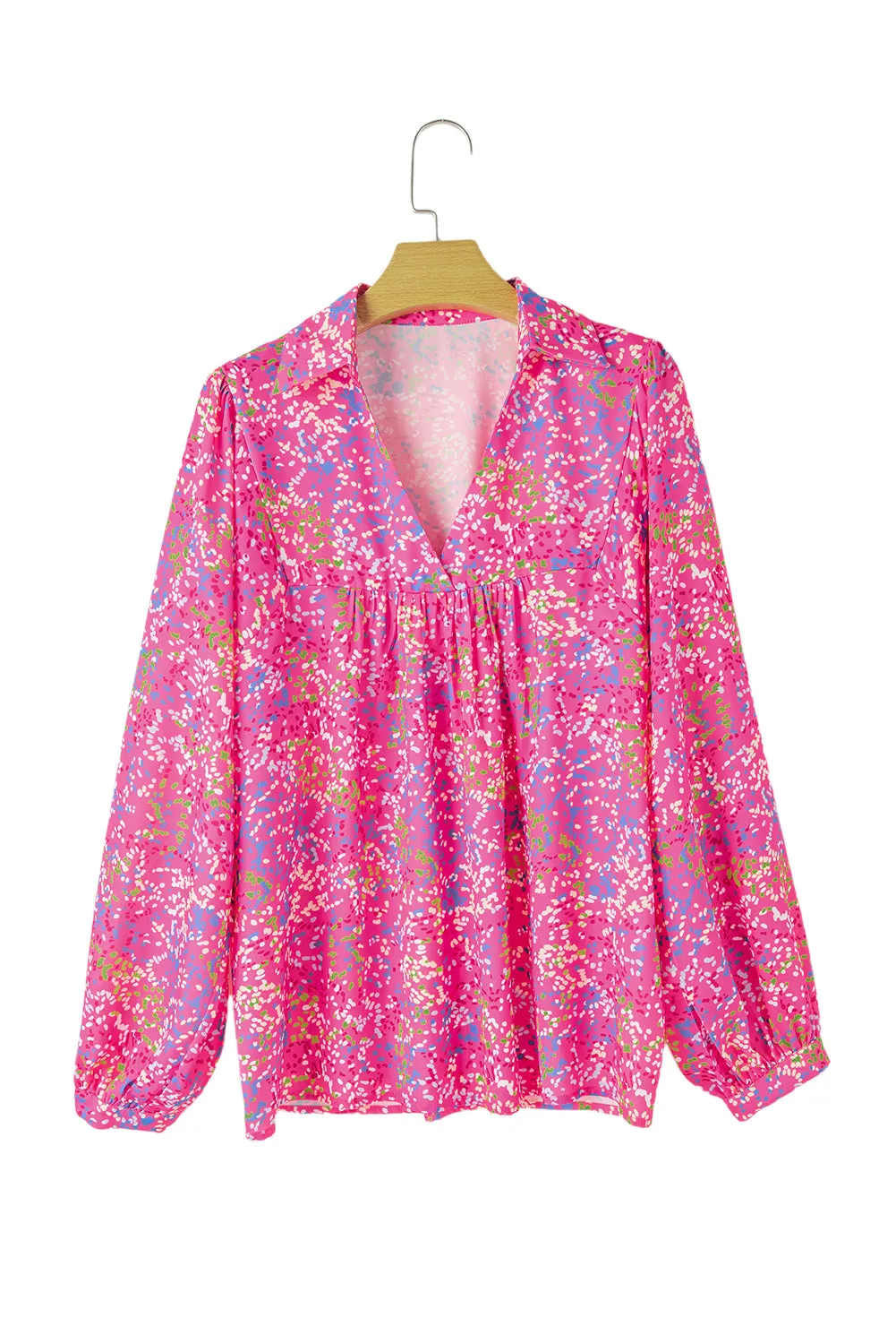 KaleaBoutique Abstract Print Collared V Neck Babydoll Blouse