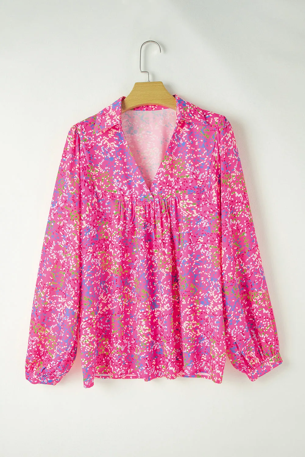 KaleaBoutique Abstract Print Collared V Neck Babydoll Blouse