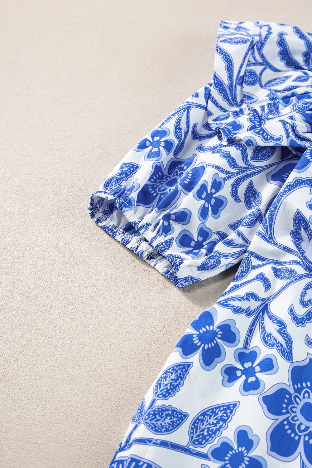 KaleaBoutique Floral Print Ruffled Bubble Sleeve Blouse
