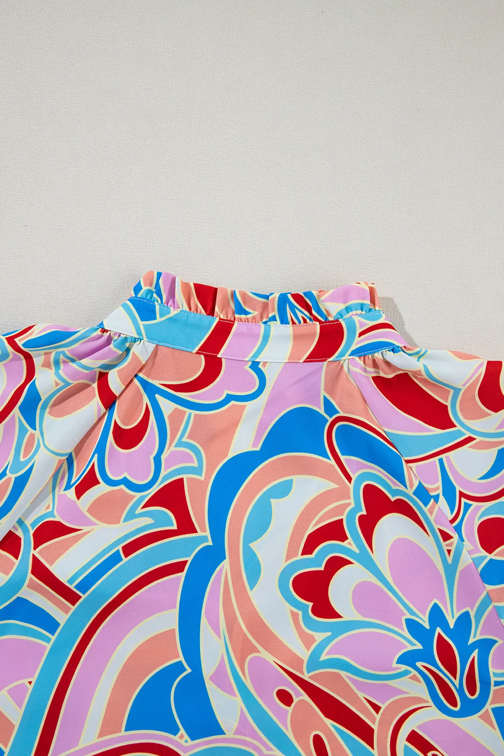 KaleaBoutique Stylish Abstract Print Frilly Neck Ruffled Sleeve Blouse
