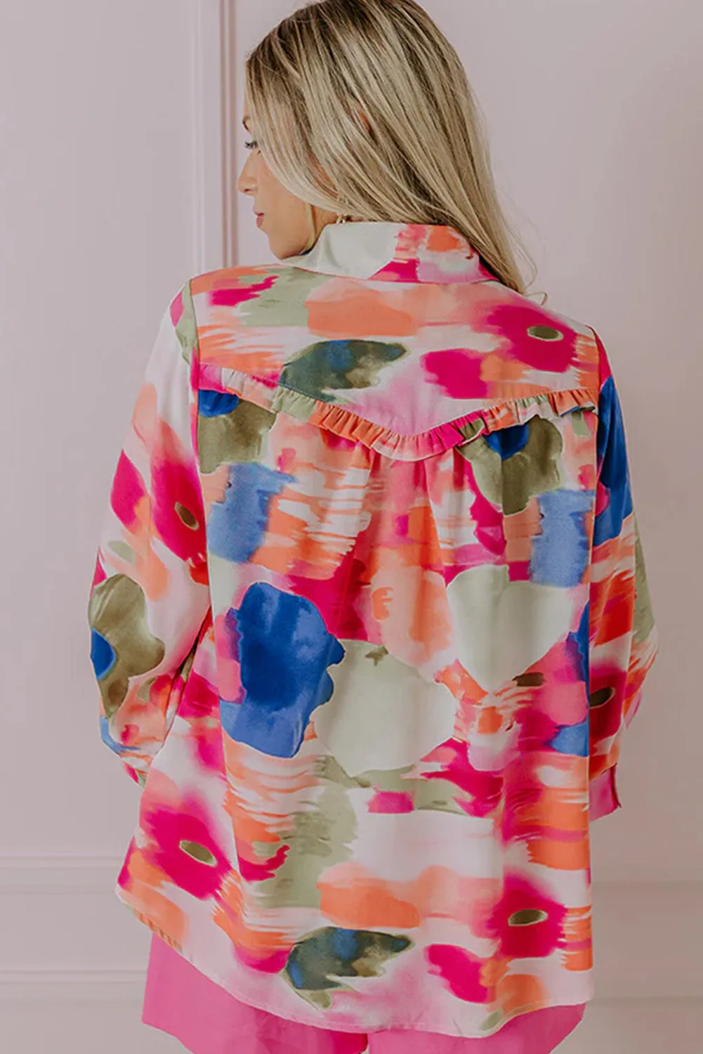 KaleaBoutique Stylish Abstract Print Ruffled Puff Sleeve Shirt