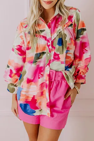 KaleaBoutique Stylish Abstract Print Ruffled Puff Sleeve Shirt