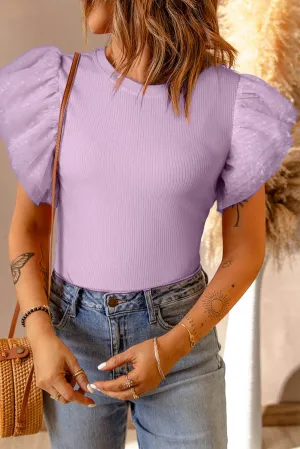 Kayson Ruffled Round Neck Cap Sleeve Top
