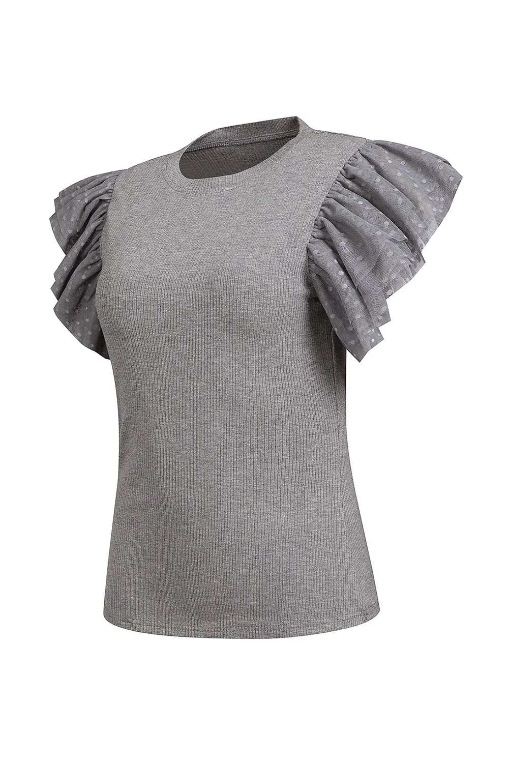 Kayson Ruffled Round Neck Cap Sleeve Top