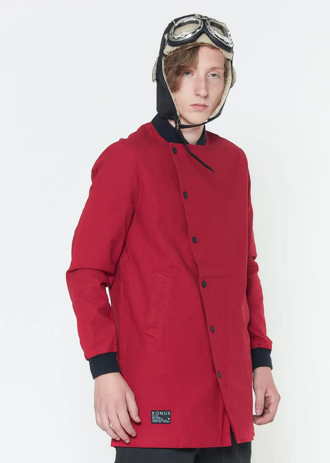 Konus Men's Elongated Twill Jacket in Red