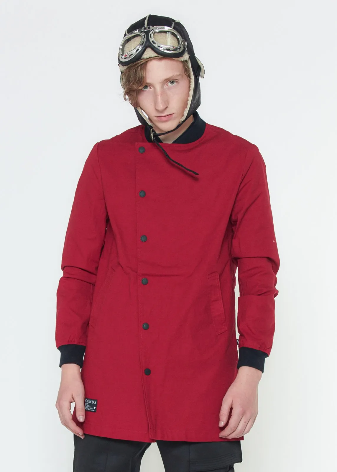 Konus Men's Elongated Twill Jacket in Red