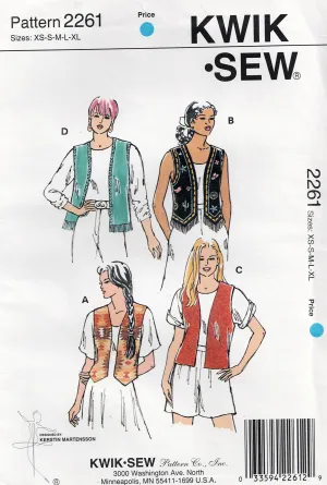 Kwik Sew 2261 Womens Vest / Waistcoats 1990s Vintage Sewing Pattern Size XS - XL UNCUT Factory Folded