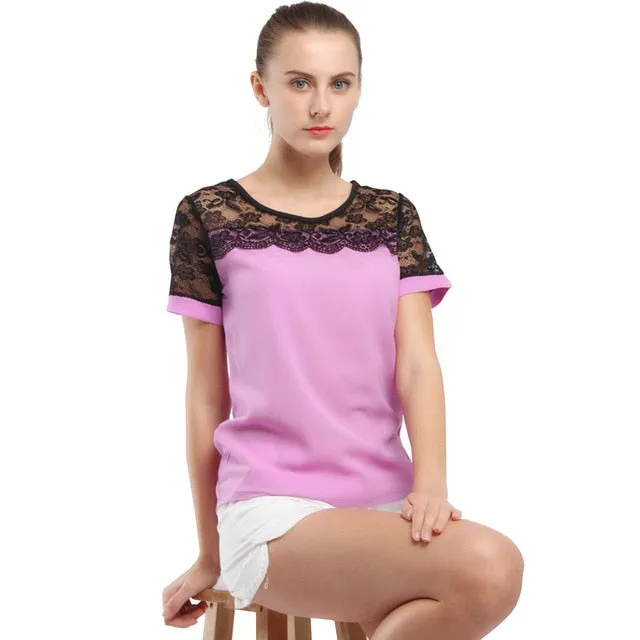 Lace Chiffon Blouse Pink/Red